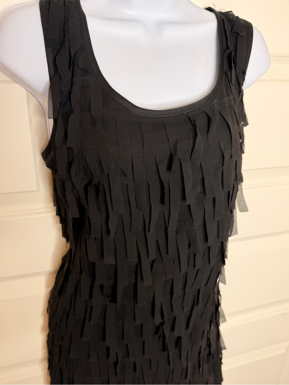 Black Sleeveless Fringe Mini Dress